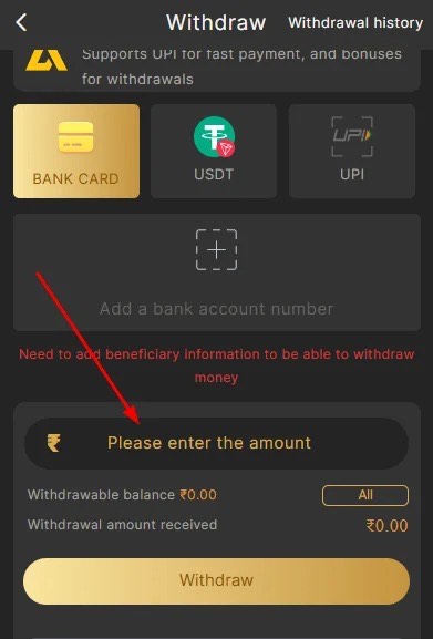 BDG Play Enter Withdrawal Amount